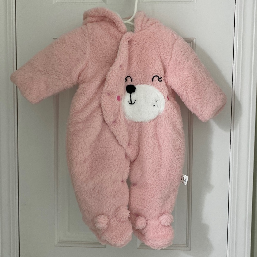 Pink fuzzy bear snowsuit pink 3-6 months